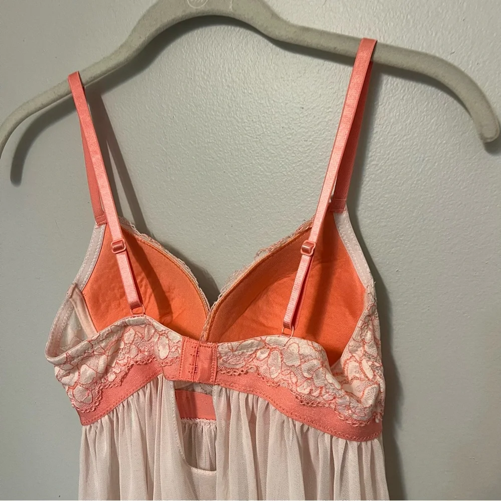 Night gown pink push up lacy sheer mini night gown lingerie woman’s S nightie